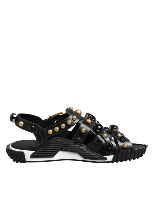 Dolce & Gabbana Black Leather Studded Ankle Strap Sandals