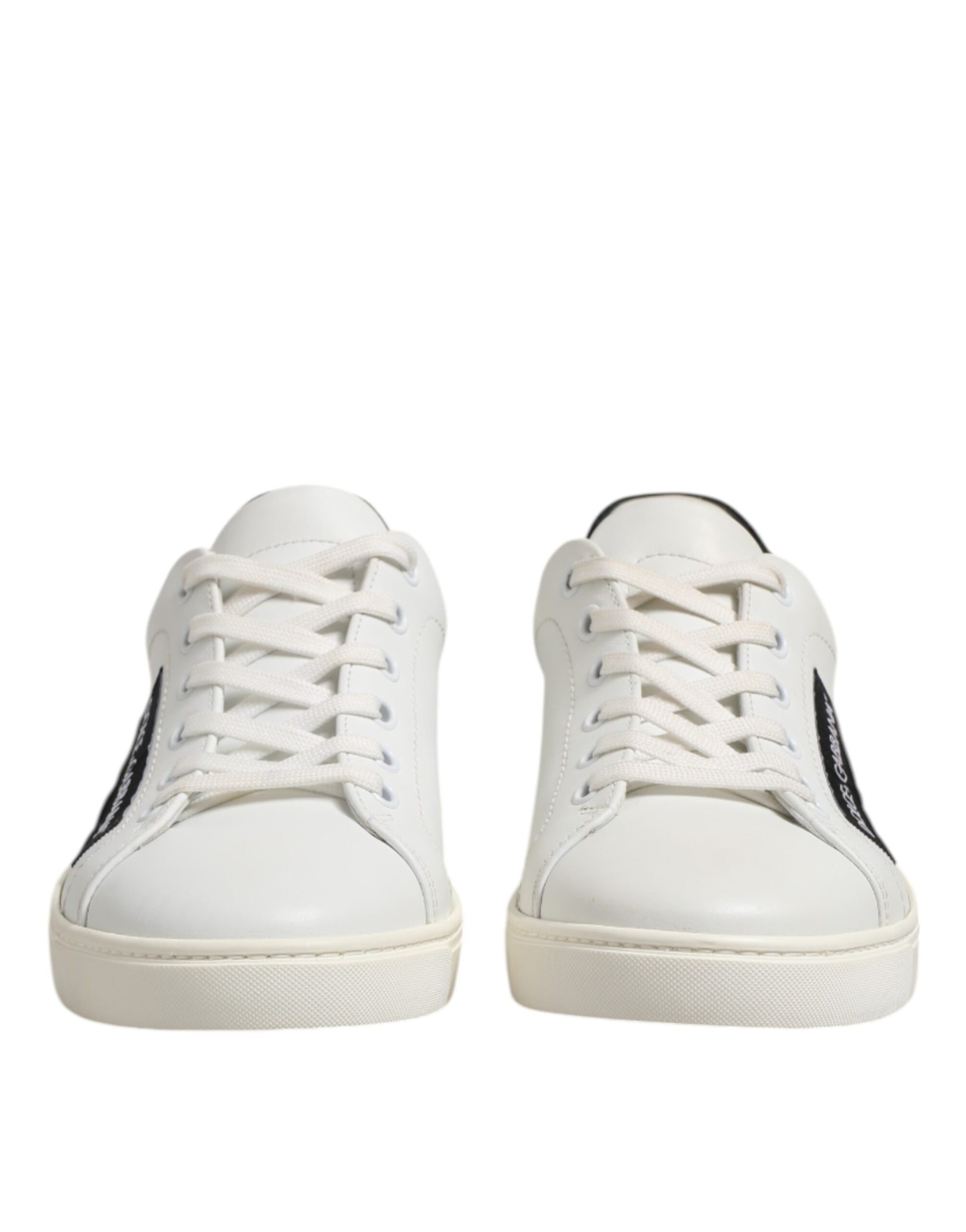 Dolce & Gabbana White and Black Leather Low-Top Sneakers for Men