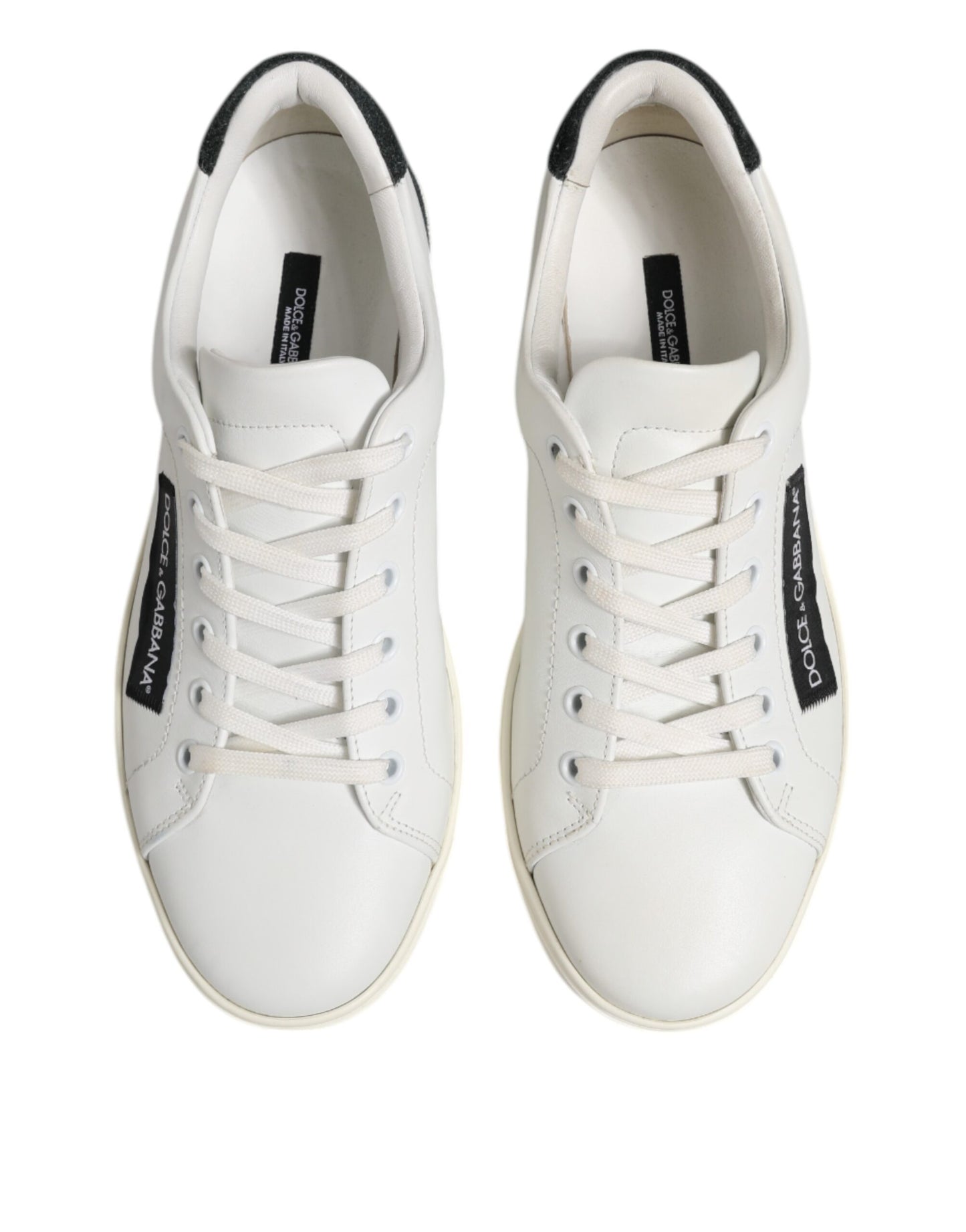 Dolce & Gabbana White and Black Leather Low-Top Sneakers for Men