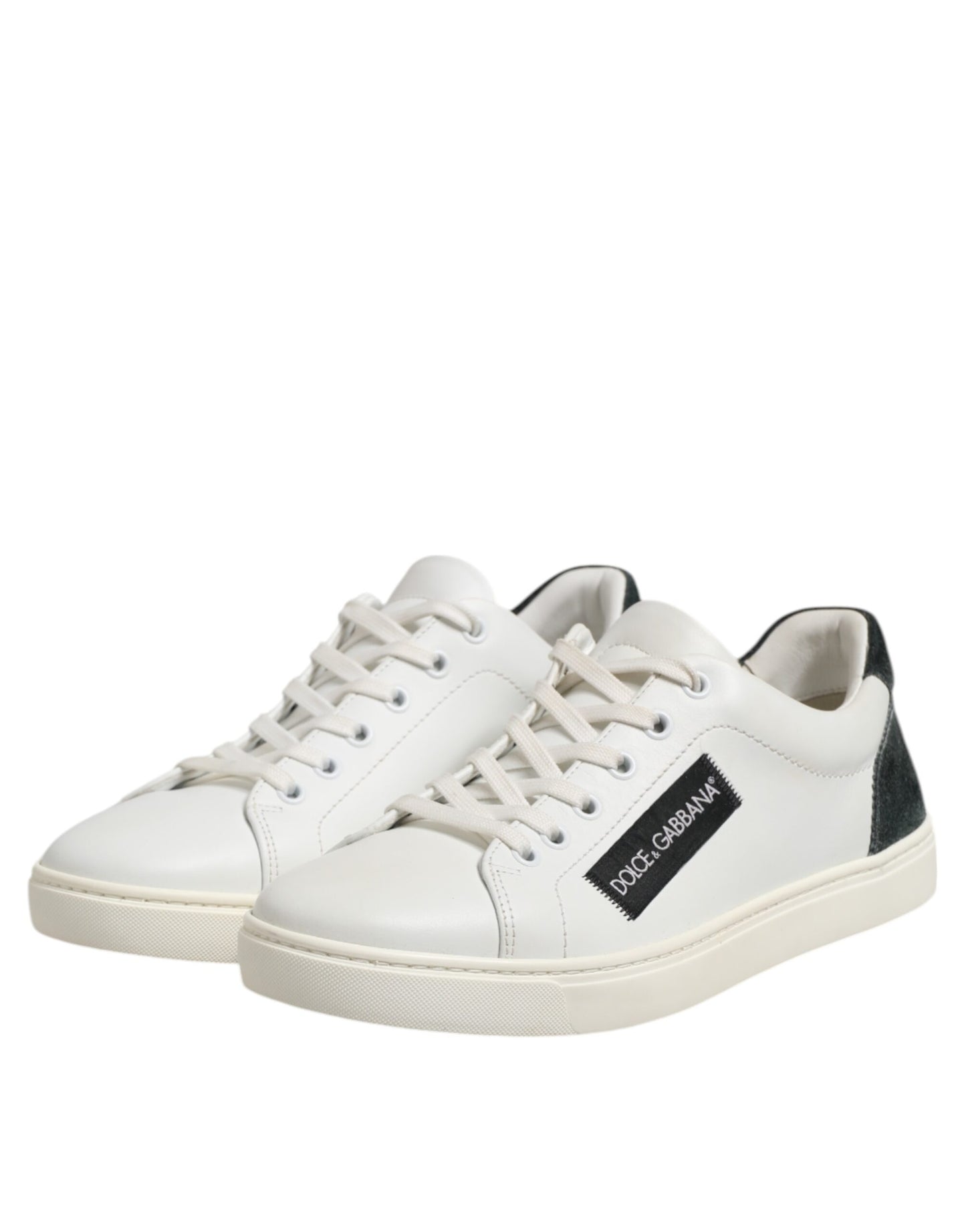 Dolce & Gabbana White and Black Leather Low-Top Sneakers for Men