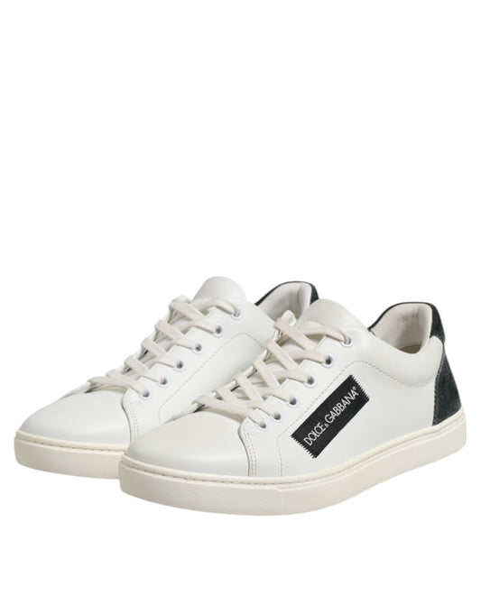 Dolce & Gabbana White and Black Leather Low-Top Sneakers for Men