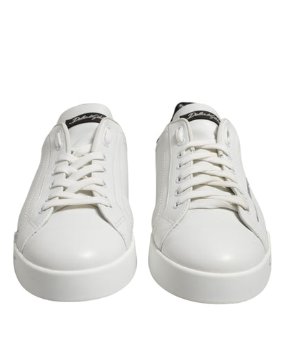 Dolce & Gabbana White Black Logo Low Top Leather Sneakers