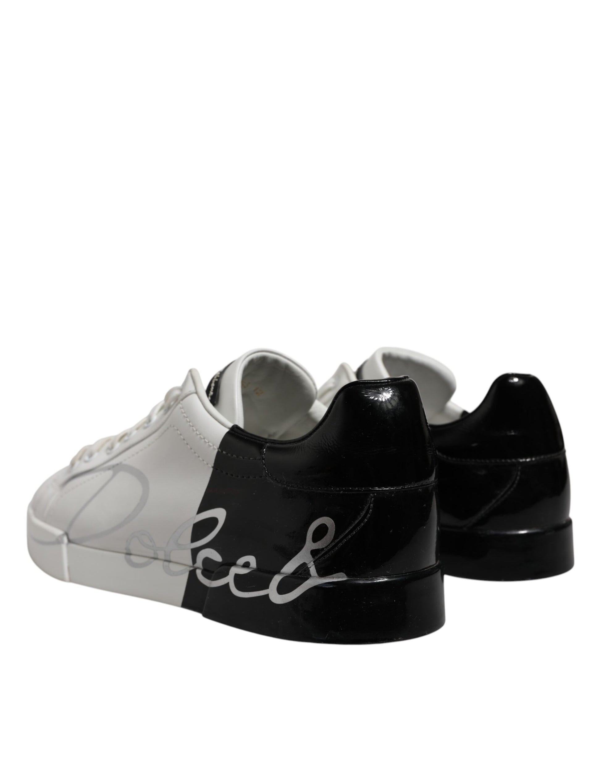 Dolce & Gabbana White Black Logo Low Top Leather Sneakers