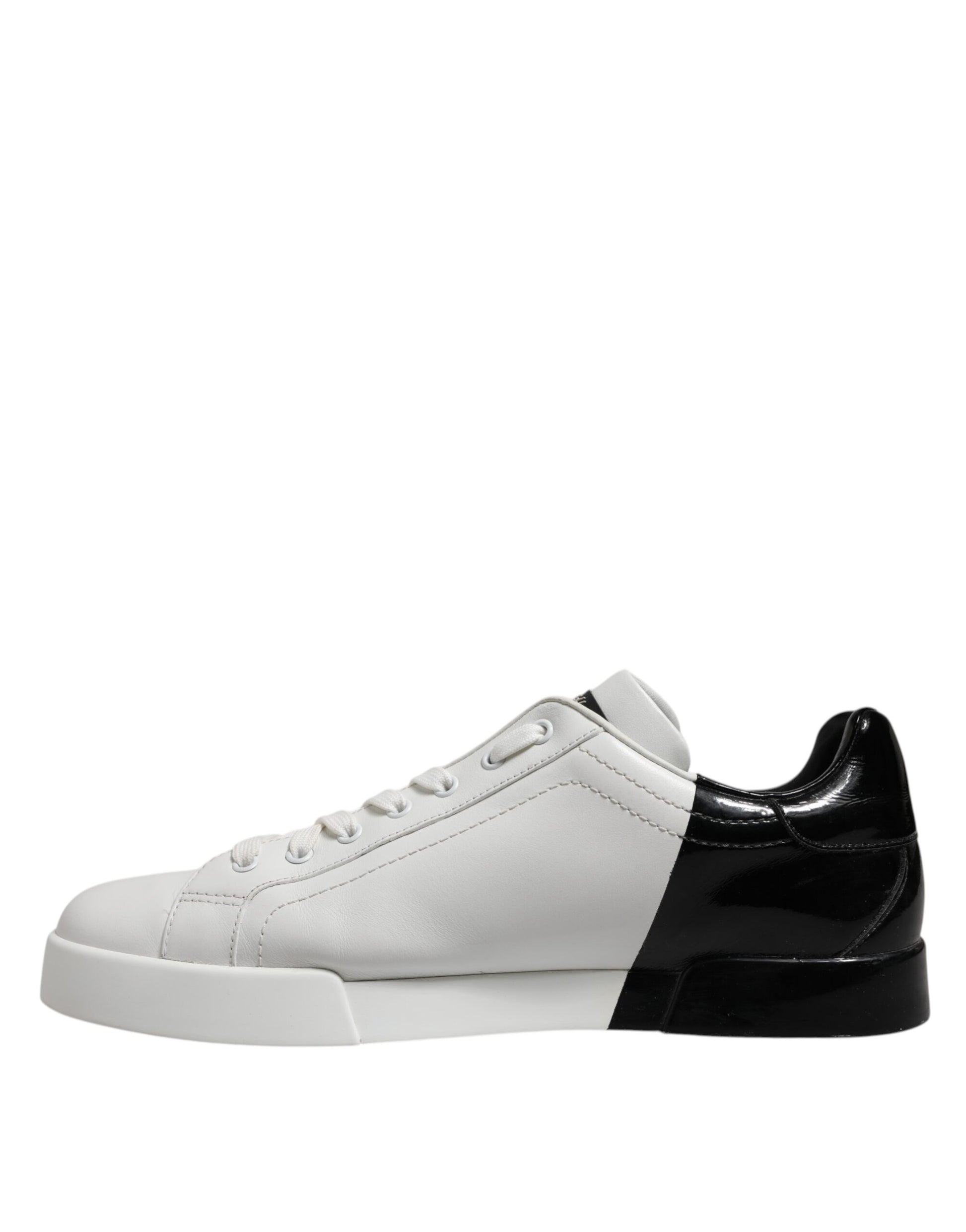 Dolce & Gabbana White Black Logo Low Top Leather Sneakers