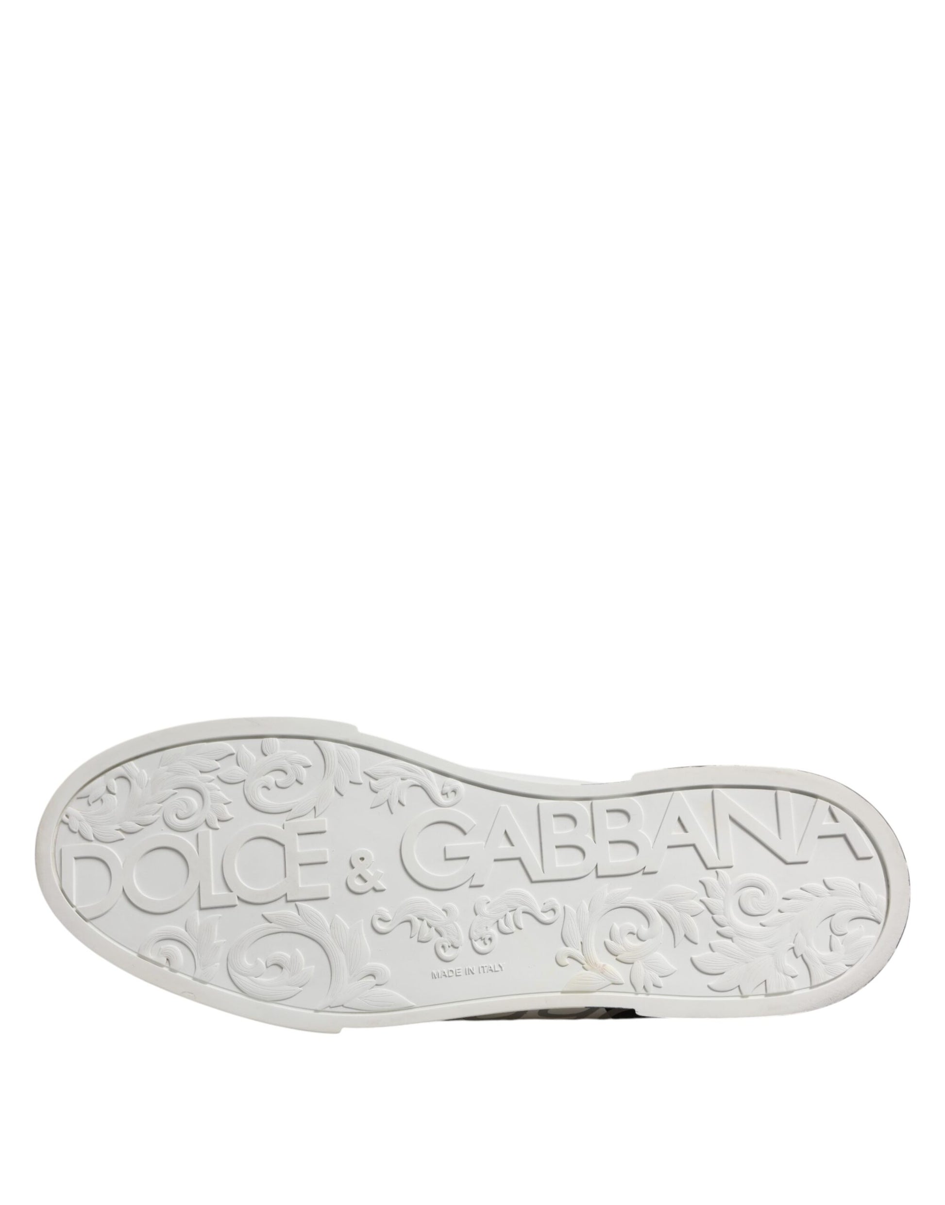 Dolce & Gabbana White Black Logo Low Top Leather Sneakers