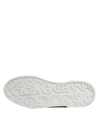 Dolce & Gabbana White Black Logo Low Top Leather Sneakers