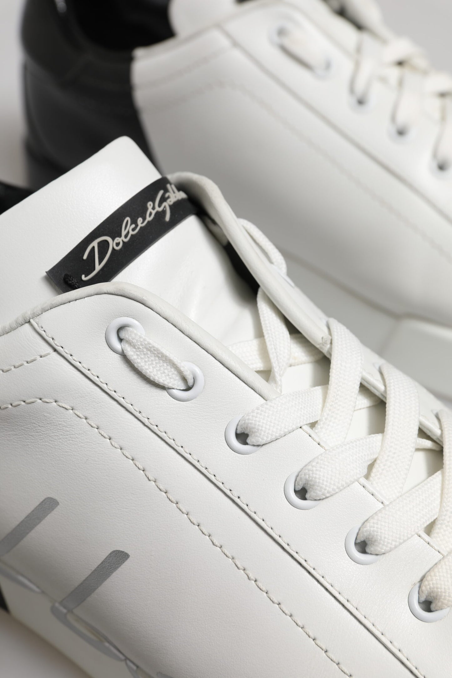 Dolce & Gabbana White Black Logo Low Top Leather Sneakers