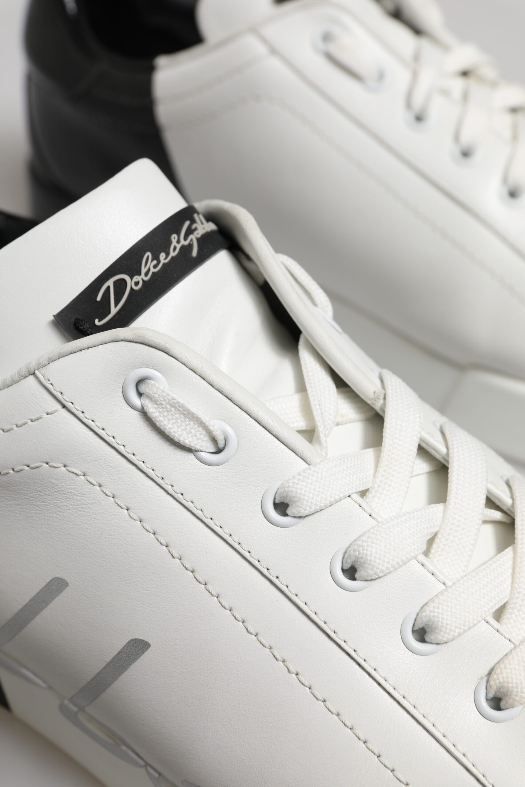 Dolce & Gabbana White Black Logo Low Top Leather Sneakers