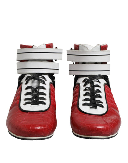 Dolce & Gabbana Red Quilted Leather Lace Up Sneakers