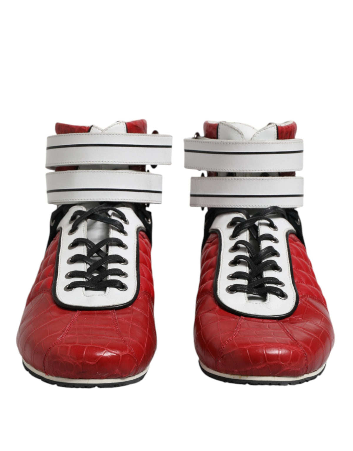Dolce & Gabbana Red Quilted Leather Lace Up Sneakers