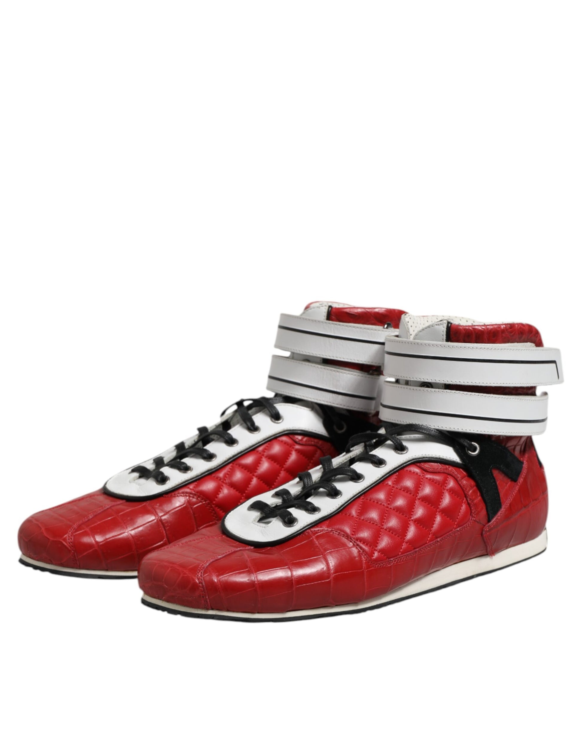 Dolce & Gabbana Red Quilted Leather Lace Up Sneakers