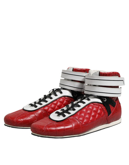 Dolce & Gabbana Red Quilted Leather Lace Up Sneakers