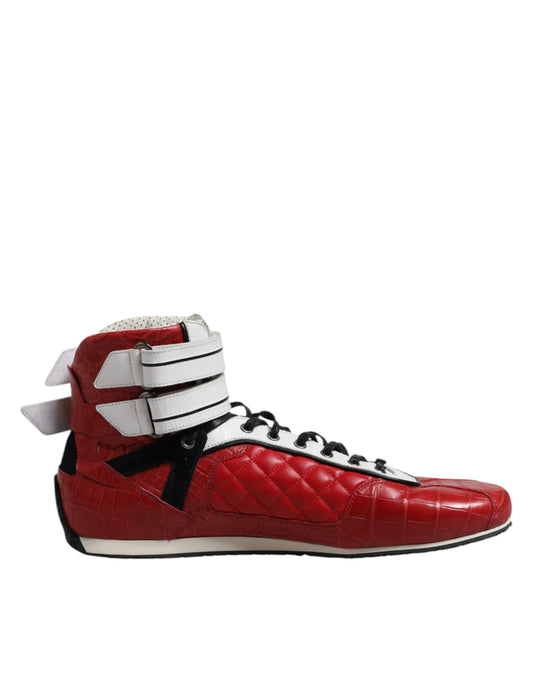 Dolce & Gabbana Red Quilted Leather Lace Up Sneakers
