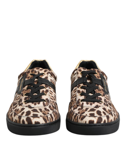 Dolce & Gabbana Brown Leopard Logo Print Cotton Sneakers