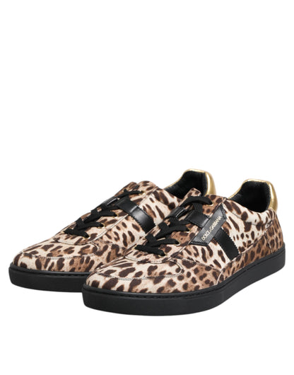 Dolce & Gabbana Brown Leopard Logo Print Cotton Sneakers