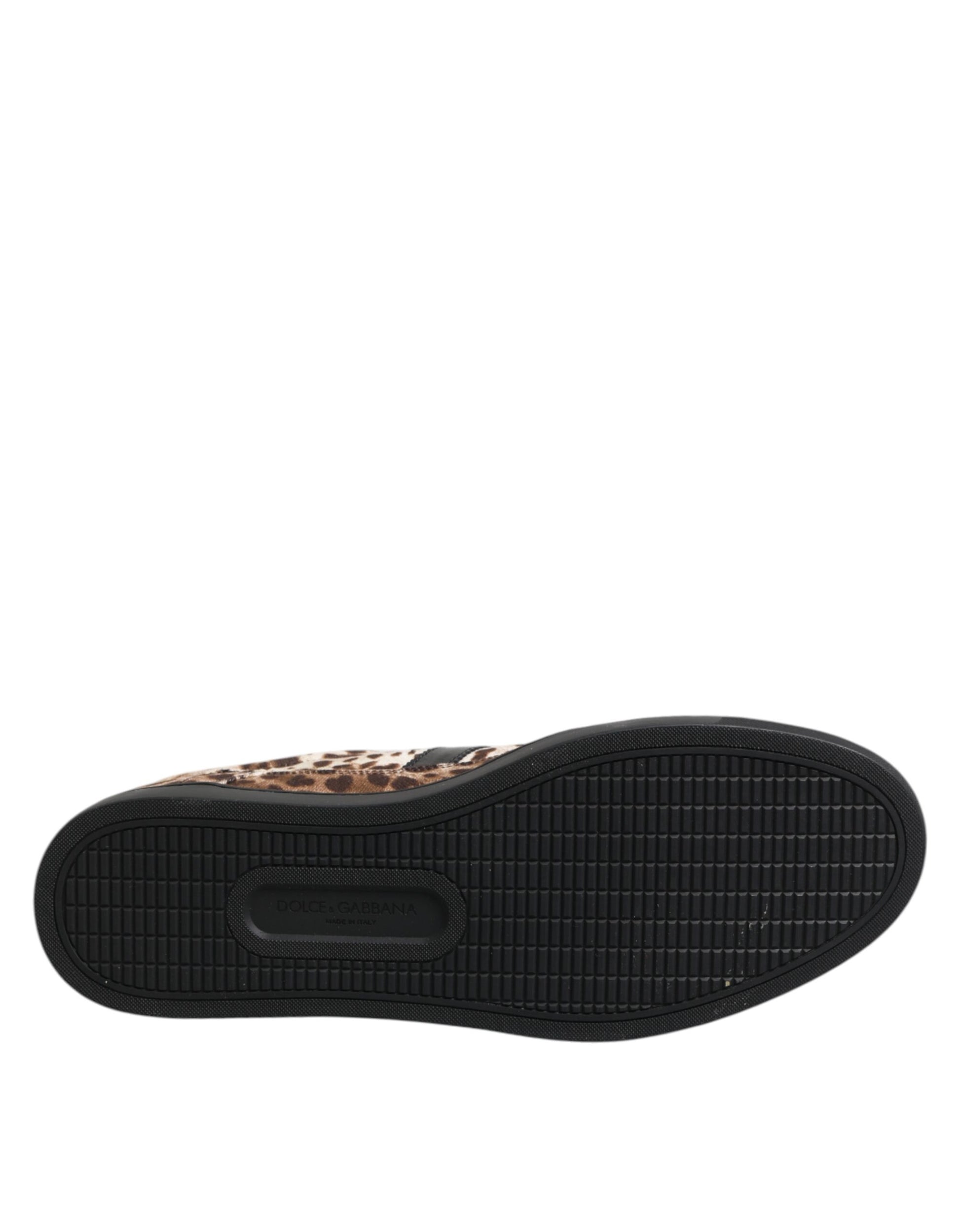 Dolce & Gabbana Brown Leopard Logo Print Cotton Sneakers
