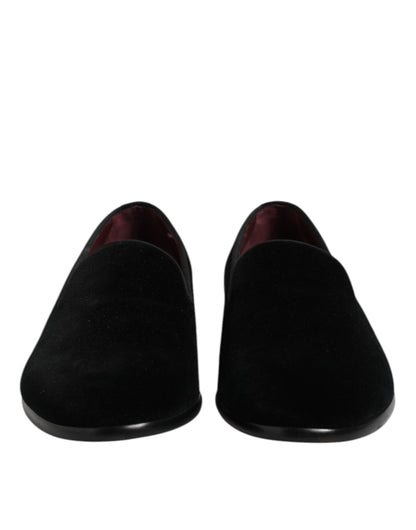 Dolce & Gabbana Black Velvet Slip On Loafers
