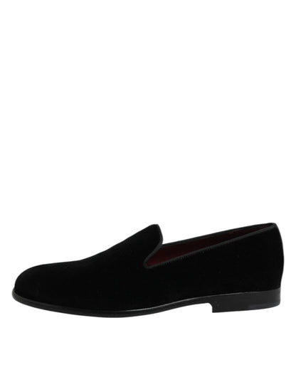 Dolce & Gabbana Black Velvet Slip On Loafers