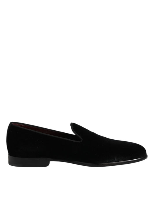 Dolce & Gabbana Black Velvet Slip On Loafers