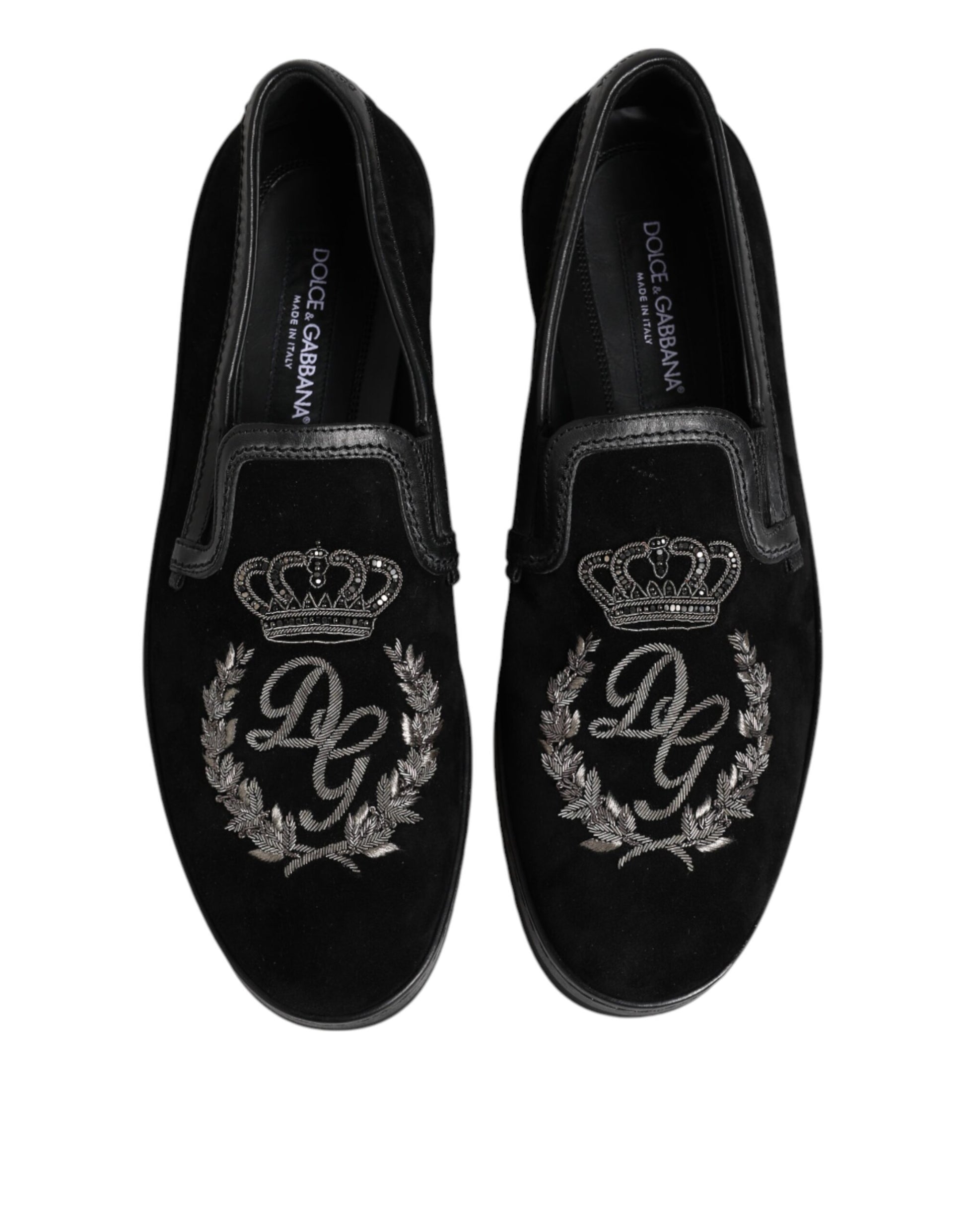 Dolce & Gabbana Black Embroidered Crown Loafers