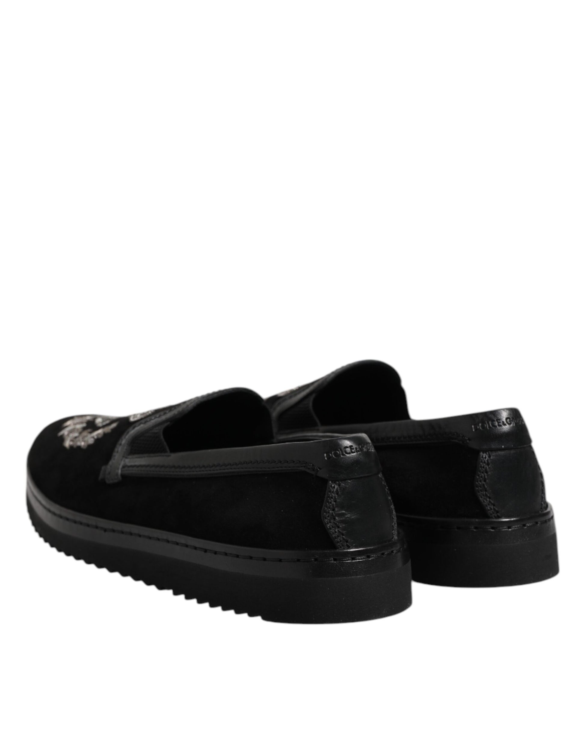 Dolce & Gabbana Black Embroidered Crown Loafers