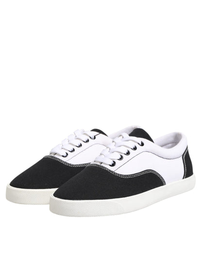 Dolce & Gabbana Black Cotton Canvas Lace Up Men Sneakers