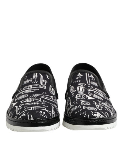 Dolce & Gabbana Black Slip On Printed Men's Loafers