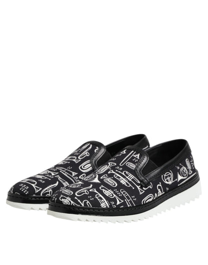Dolce & Gabbana Black Slip On Printed Men's Loafers