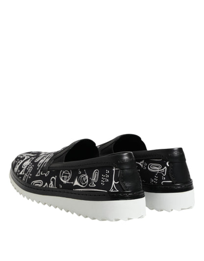 Dolce & Gabbana Black Slip On Printed Men's Loafers