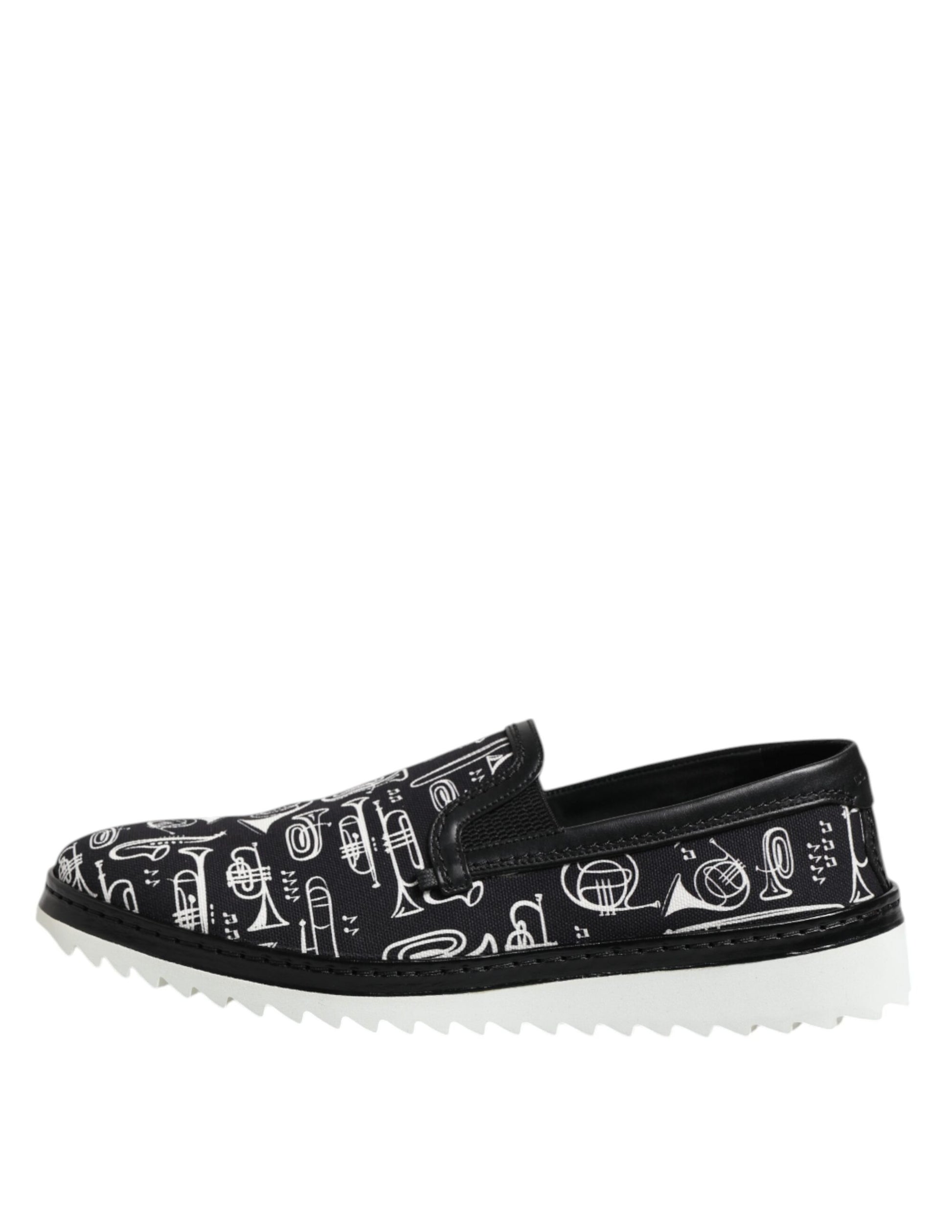 Dolce & Gabbana Black Slip On Printed Men's Loafers