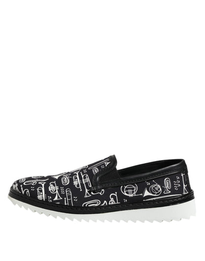 Dolce & Gabbana Black Slip On Printed Men's Loafers