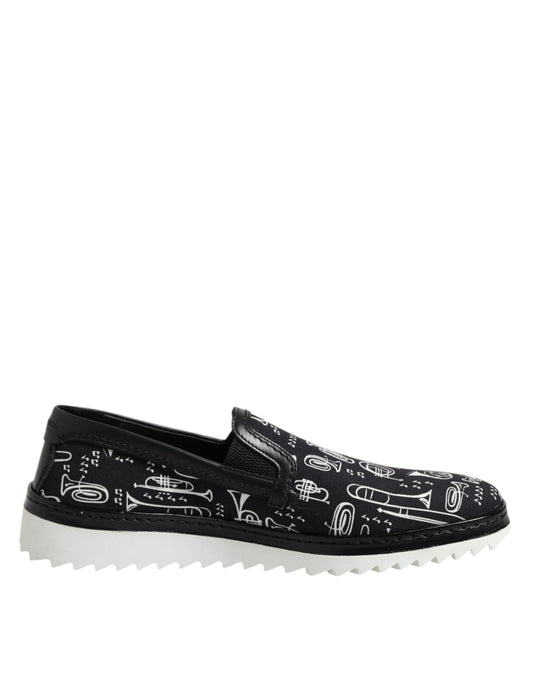 Dolce & Gabbana Black Slip On Printed Men's Loafers