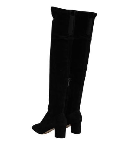 Dolce & Gabbana Black Suede Leather Knee High Boots