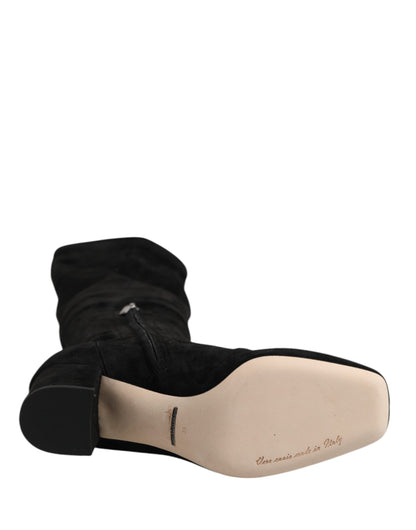 Dolce & Gabbana Black Suede Leather Knee High Boots