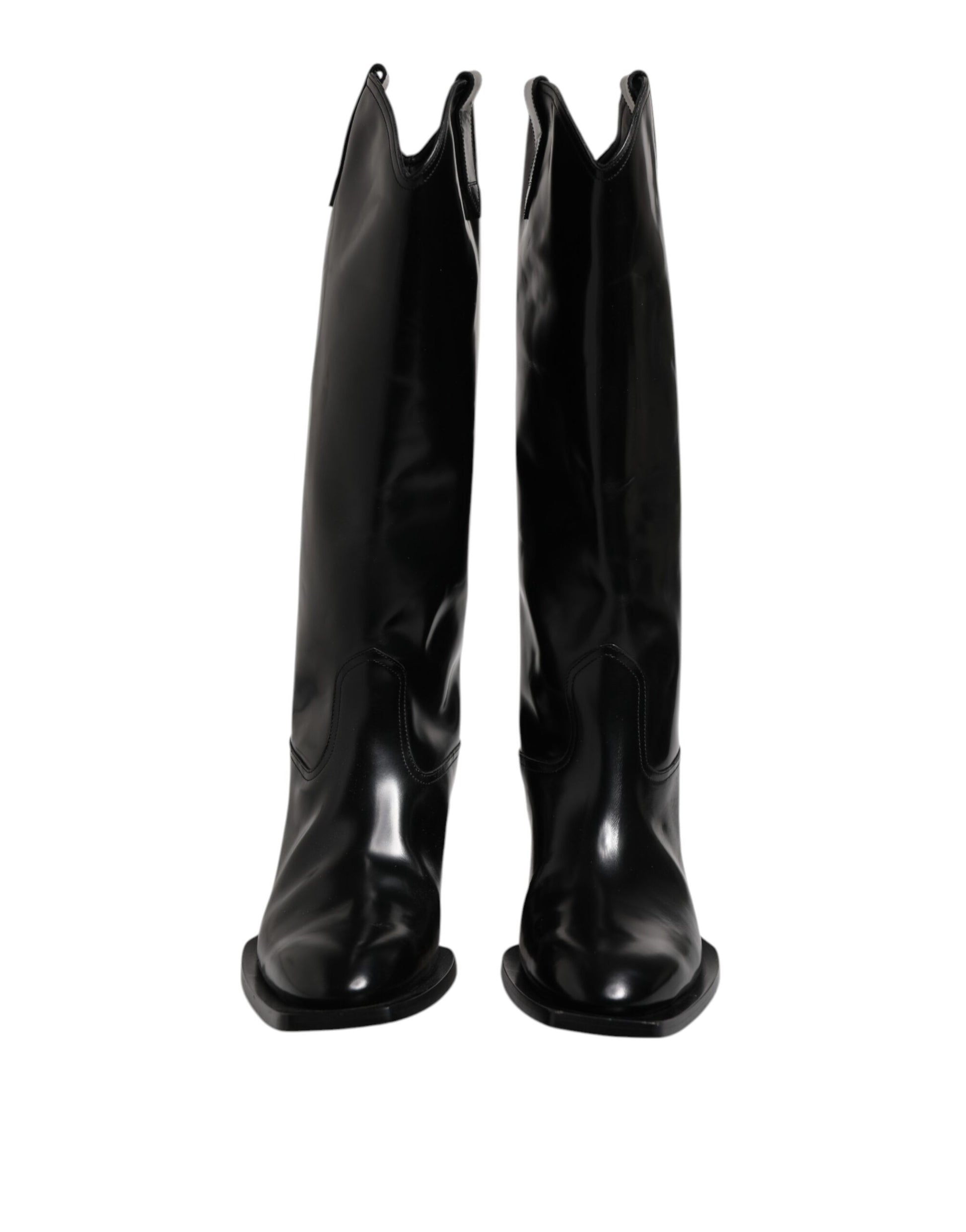 Dolce & Gabbana Black Calfskin Leather Logo High Boots