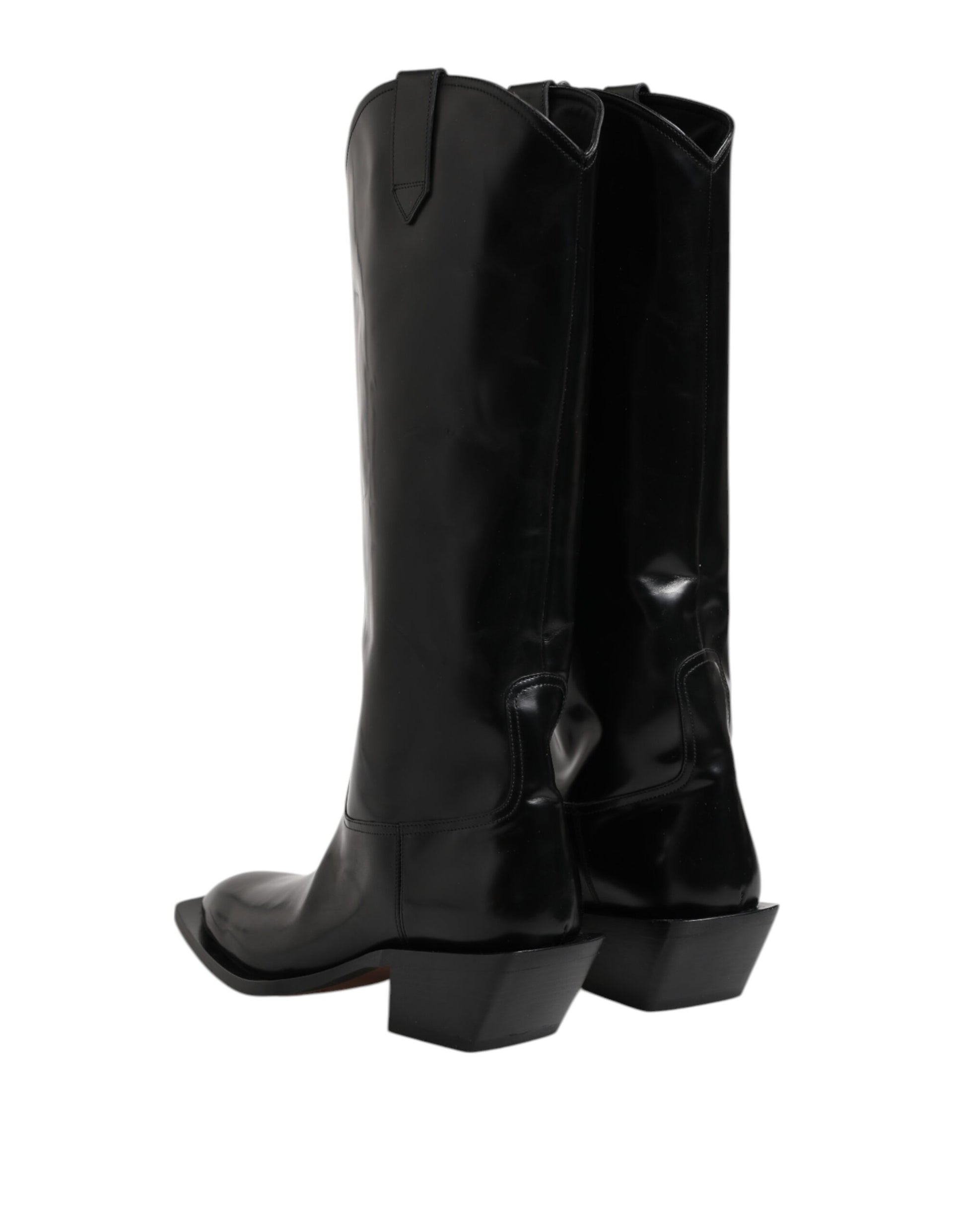Dolce & Gabbana Black Calfskin Leather Logo High Boots