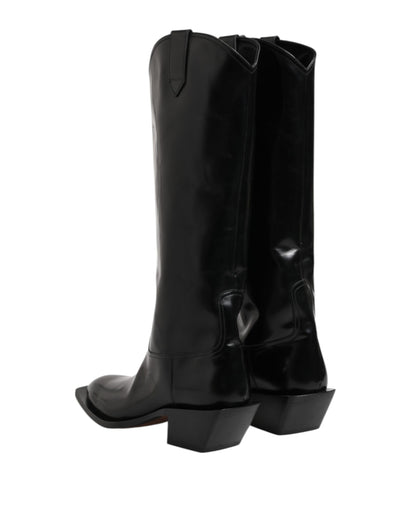 Dolce & Gabbana Black Calfskin Leather Logo High Boots