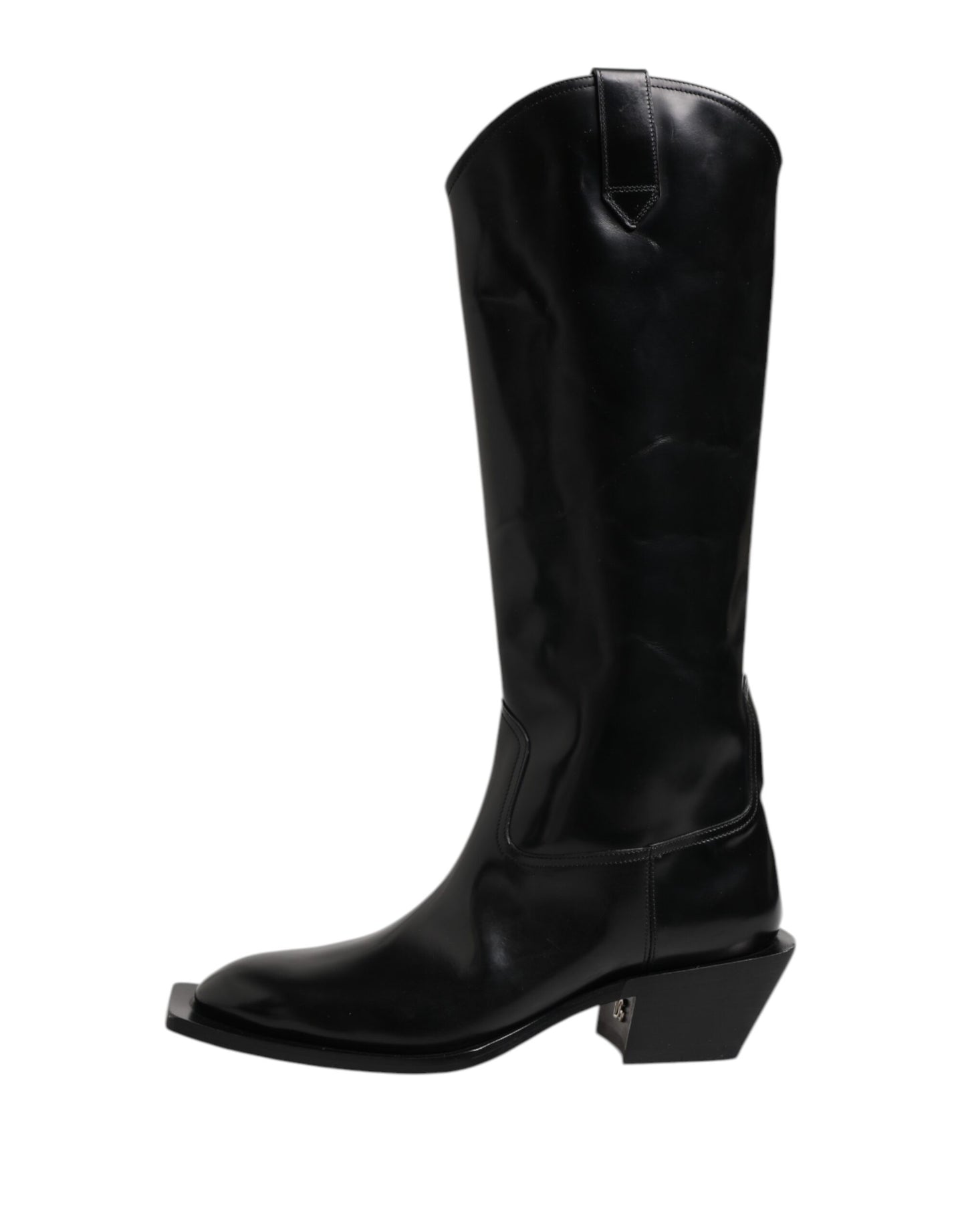 Dolce & Gabbana Black Calfskin Leather Logo High Boots