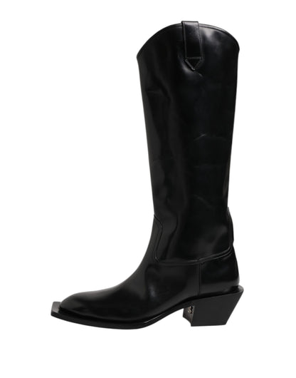 Dolce & Gabbana Black Calfskin Leather Logo High Boots