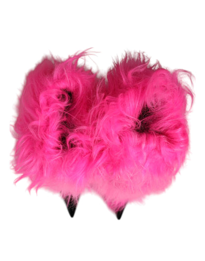 Dolce & Gabbana Pink Faux Fur Leather High Heels Boots
