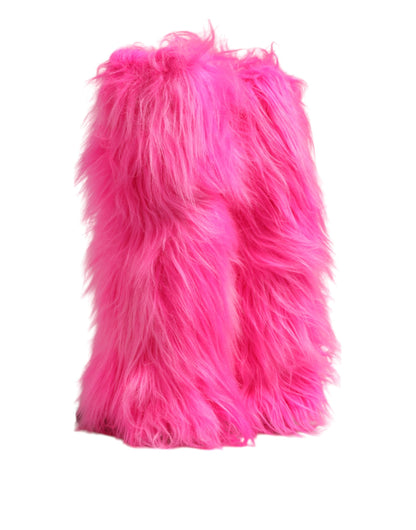 Dolce & Gabbana Pink Faux Fur Leather High Heels Boots
