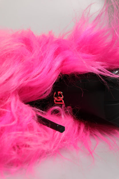 Dolce & Gabbana Pink Faux Fur Leather High Heels Boots