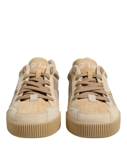 Dolce & Gabbana Beige Leather Low Top Lace Up Sneakers