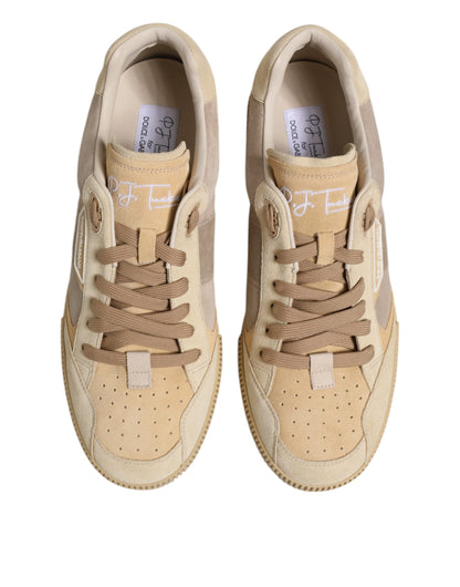 Dolce & Gabbana Beige Leather Low Top Lace Up Sneakers