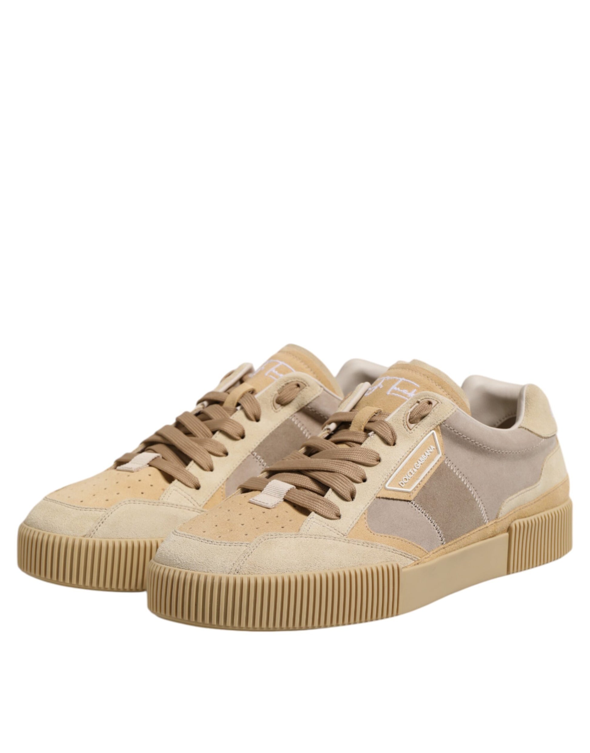 Dolce & Gabbana Beige Leather Low Top Lace Up Sneakers
