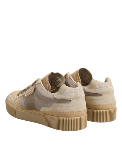Dolce & Gabbana Beige Leather Low Top Lace Up Sneakers