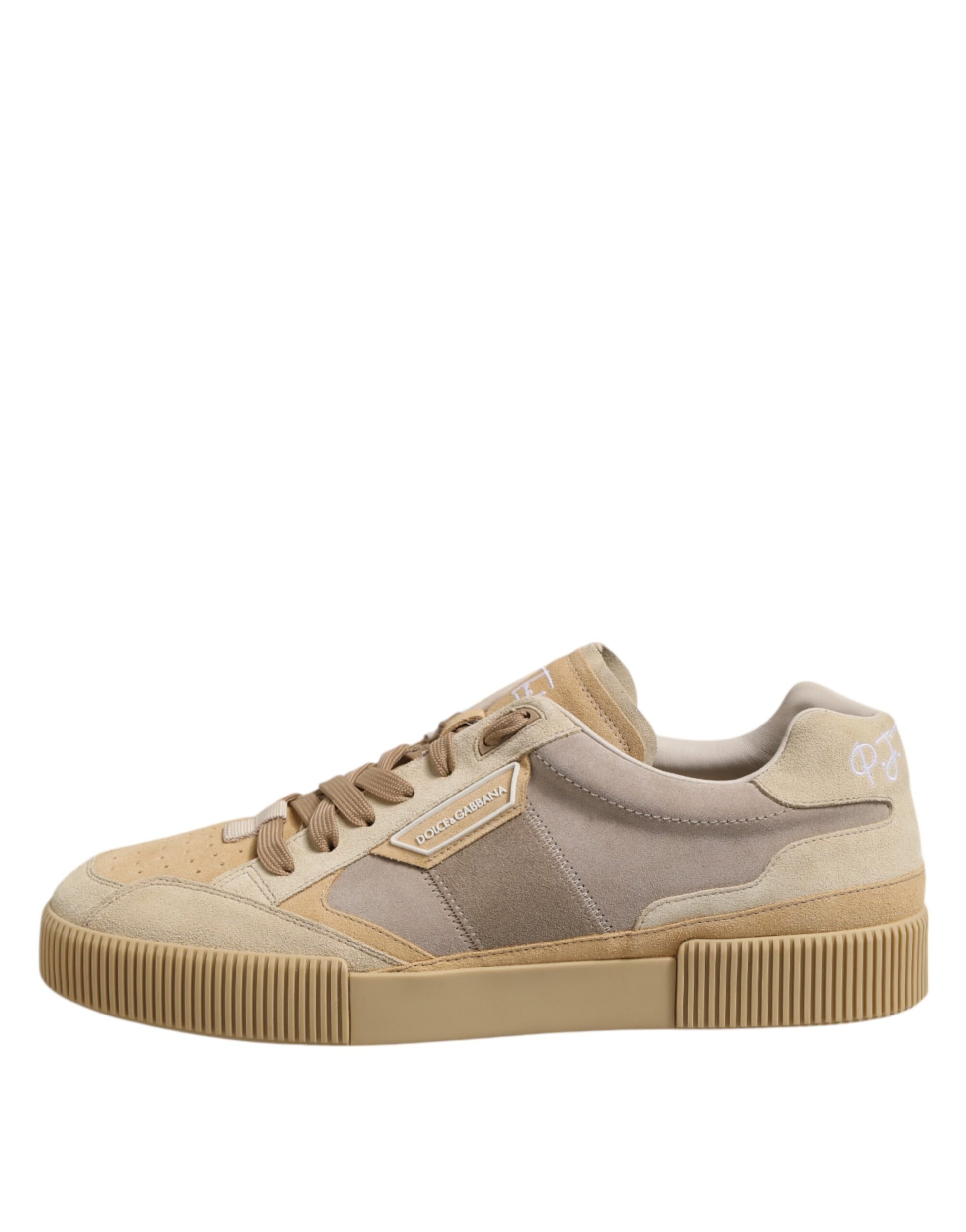 Dolce & Gabbana Beige Leather Low Top Lace Up Sneakers