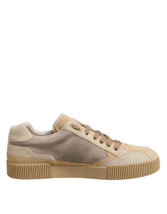 Dolce & Gabbana Beige Leather Low Top Lace Up Sneakers