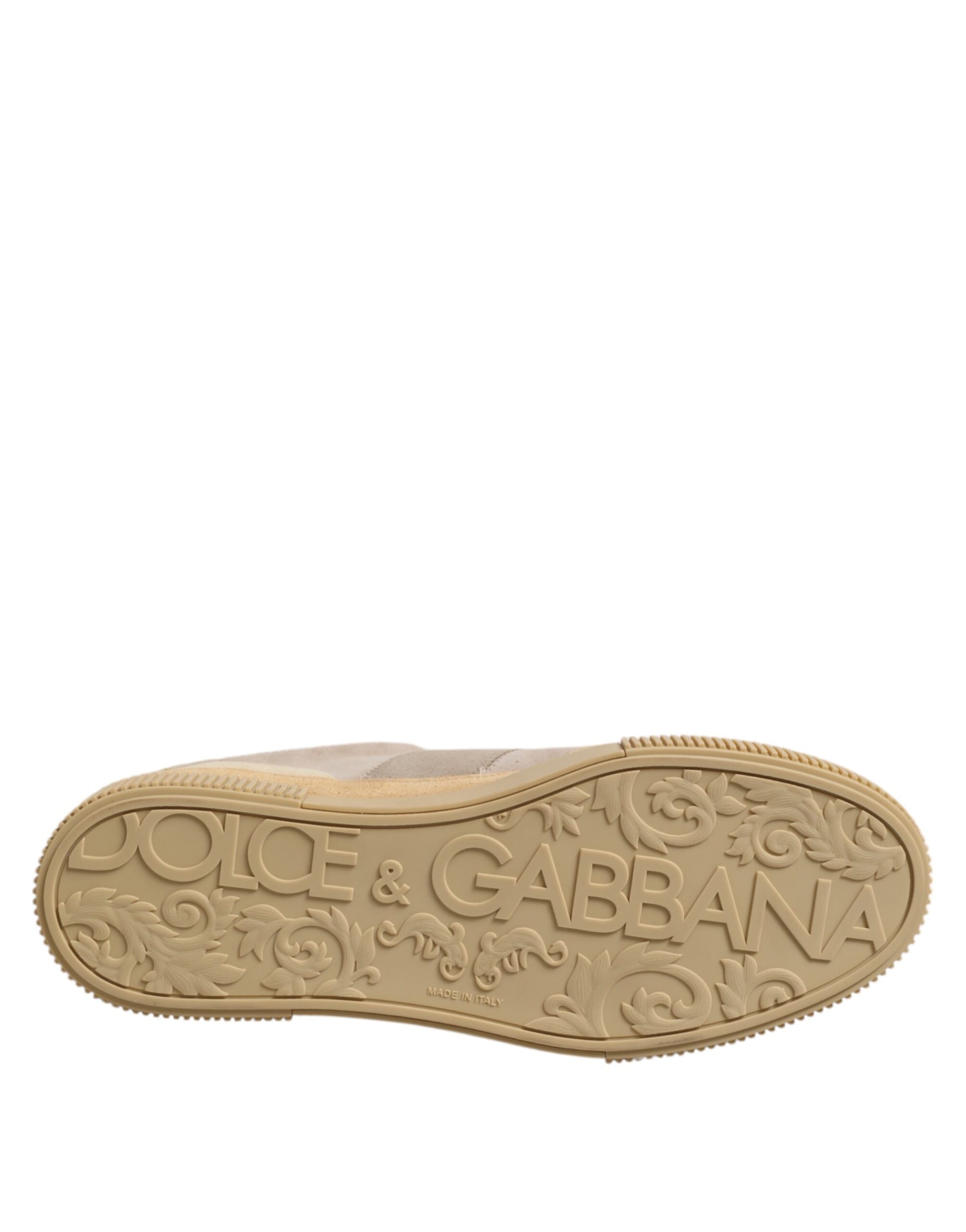 Dolce & Gabbana Beige Leather Low Top Lace Up Sneakers