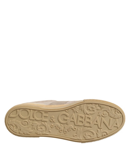 Dolce & Gabbana Beige Leather Low Top Lace Up Sneakers